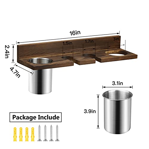 Sllpl Wooden Hair Dryer Holder Wall-Mounted - Blow Dryer Holder For Bathroom, Hair Styling Tools Organizer, Rustic Hair Tool Organizer For Curling Wand, Hair Straighteners, Brushes, Brown #TOP5