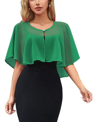 Womens Chiffon Shawl Wraps Shrug for Evening Dress Wedding Cape Bolero Flapper Party Cover Up Green One Size
