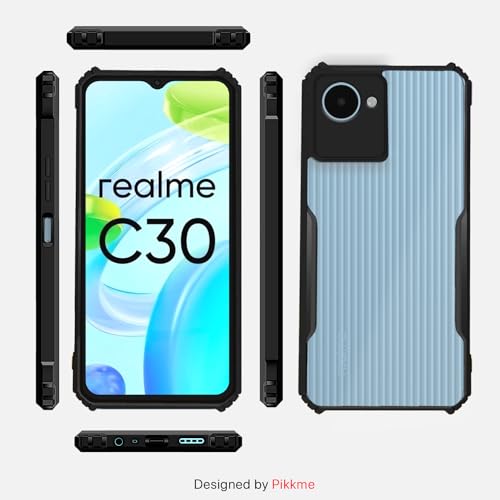 Image of Pikkme Realme C30 Back Cover | Crystal Clear Transparent Back | Ultra Hybrid | Full Camera Protection | Raised Edge | Bumper Back Case (Black)