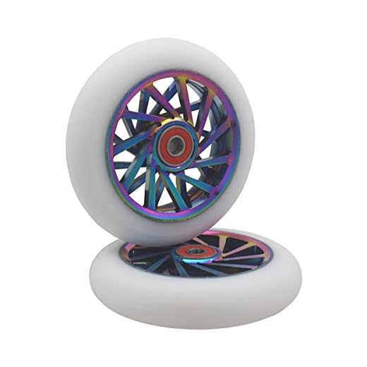 aibiku Paire de Roues de Trottinette 110mm - avec ABEC 11 Roulement - Compatible avec Land Surfer/Prodigy/Apollo/JD Bug Trottinette Stunt (Coloré/Blanc)
