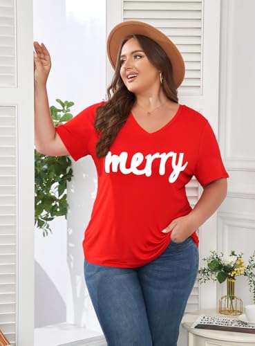 Image of ForHailey Women's Plus Size Short Sleeve Tee Shirt V Neck Basic Ladies Loose Fit T Shirt 1X-5X