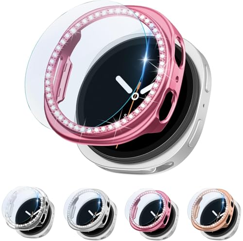 �y4������z Galaxy Watch 8 44mm �P�[�X + �K���X�t�B���� �T���X�� galaxy�E�H�b�` �P��_�C�������h����P�[�X �M�����N�V�[ �X�}�[�g�E�H�b�` ��ʕی�J�o�[ �N���A �ϏՌ� �ی�J�o�[ �����ߗ� �C�菝�h�~ �E���ȒP �t���t