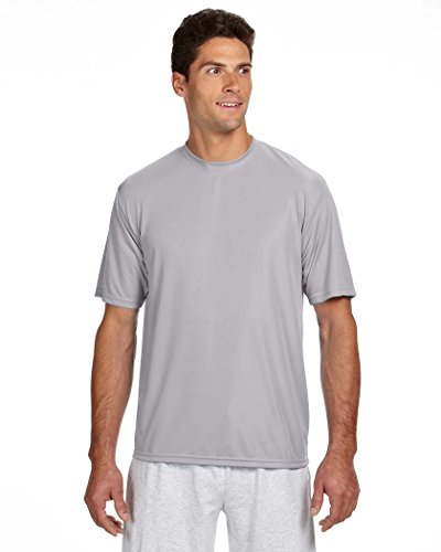 A4 Men's Cooling Performance Crew Short Sleeve T-Shirt, Silver, Large #TOP13