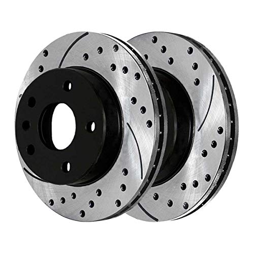 AutoShack PR65187LR Front Drilled Slotted Brake Rotors Black Pair of 2 Driver and Passenger Side Replacement for Chevrolet Volt Bolt EV Bolt EUV 2011-2019 Cruze 2012-2020 Sonic 2016 Cruze Limited FWD