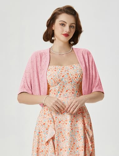Image of Belle Poque Women's Open Front Bolero Shrug Batwing Short Sleeve Cropped Cardigan Lightweight