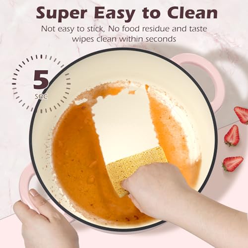 Image of Umite Chef 5QT Enameled Cast Iron Dutch Oven Pot with Lid, Heavy-Duty Cookware for Bread Baking, Braising, Stews, Roasting, Wedding Registry Ideas & Gifts (Pink)