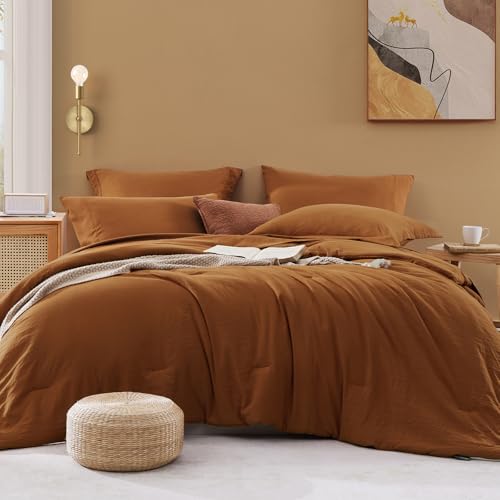 WRENSONGE Queen Comforter Set- 7 Pieces Terracotta Bed in a Bag Queen with Fitted Sheet, Flat Sheet, 2 Shams, and 2 Pillowcases- Warm Bedding Sets for All Season