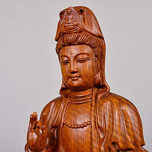 Scultura In Legno Guanyin Buddha – Ciondolo Portafortuna Per Auto Con Nappe (6,6x4,8x1,1 Cm) - 5
