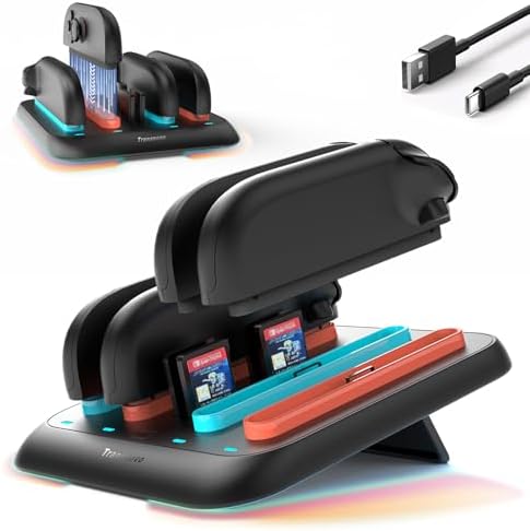 （05:00時点） 【2025新登場】TRANSNOVO Switch 2 ジョイコン用 充電スタンド スイッチ2用 4 in 1 急速充電器 角度調整 薄型 コントローラードック ゲームカード4枚収納 LEDライト 9つのRGB 省スペース ポータブル 自宅外出 Type-Cケーブル付属 日本語取扱説明書