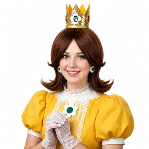 Image of LABEAUTE Brown Princess Cosplay Wig for Women, Short Flipped 60's 70's Retro Synthetic Wig Heat Resistant Pre-Styled Costume Hair for Halloween Anime Convention Party Dress Up