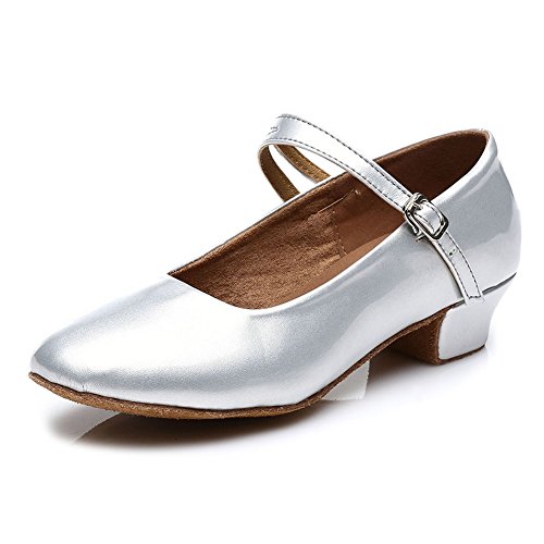 DKZSYIM Girls&Women's Leather Latin Dance Shoes Ballroom Performance Shoes,Style 2072