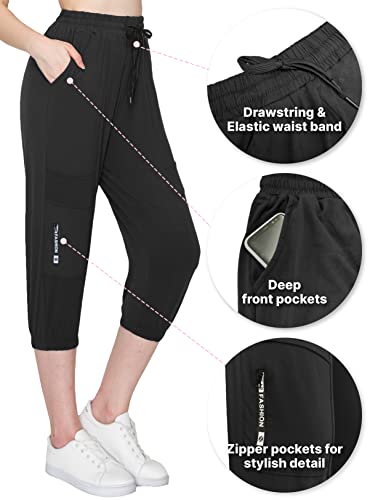 ALWAYS Women's Capri Zipper Jogger Track Pants - Premium Soft Stretch Fashion Zipper Sweatpants Black L - image 5