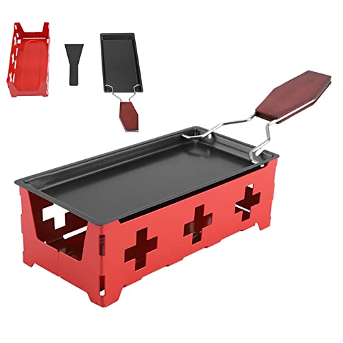 BAFOVY Juego de Parrilla de Raclette Portátil, Mini Bandeja para Derretir Queso con Revestimiento Antiadherente, Espátula para Estufa de Vela, para el Hogar, Cocina, Camping, Fiesta,