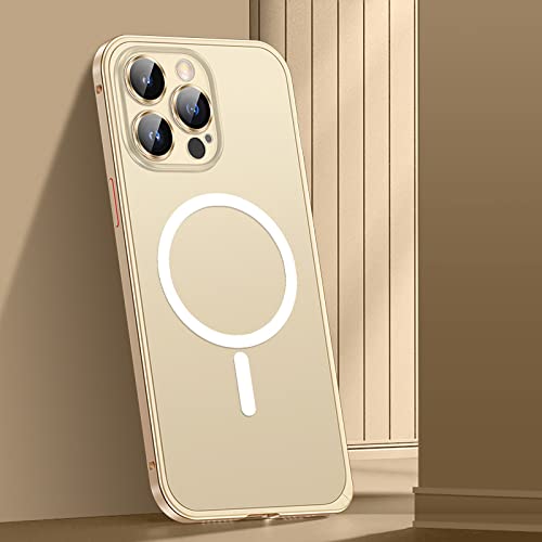Funda iPhone 14 Pro Max magnética oro con cristal de protección de lente