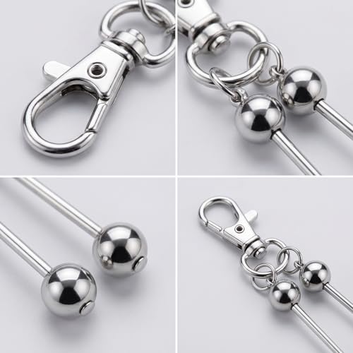 PIPITREE 30 Pcs Beadable Keychains Bars Beaded Keychain Keychain Making Kit Bulk Blank Metal Chain Making Kit with Swivel Lobster Clasp for Beads DIY Craft Gift Women Men Silver
