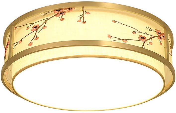 Lustre chinois rond en cuivre à éclairage tamisé motif prune