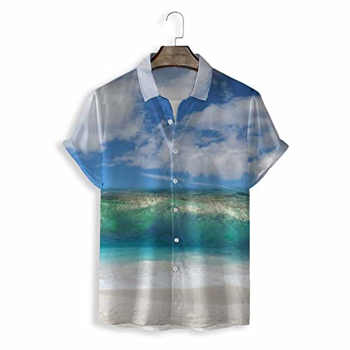 Chemise Aloha de fête bleu ciel pour hommes look vacances d'été