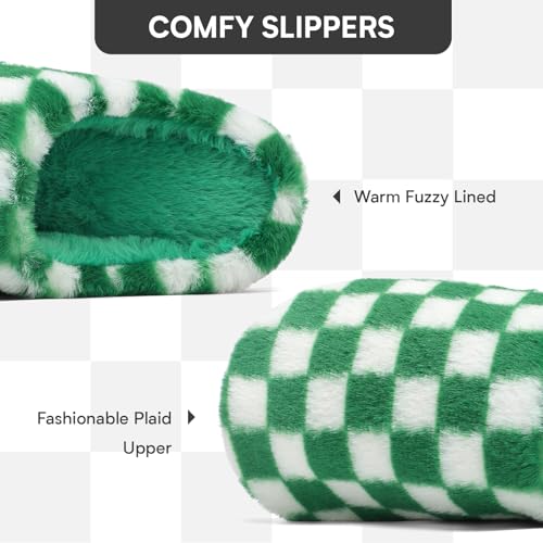 Women House Checkered Slippers - Mens Cozy Fuzzy Plaid Memory Foam Slippers with Faux Fur Lining for Indoor & Outdoor Comfort Soft Slides2