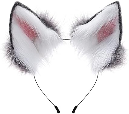 BakerMiche Hoofdband van imitatiebont, kattenoren, handgemaakt, harige vossenoren, wollige wolfsoren, haarband, dames, cosplay, kostuum, Halloween, verkleden voor kinderen en volwassenen