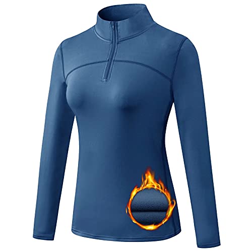 TERODACO Thermal Tops for Womens Half Zip Long Sleeve Running Base Layer Women UPF 50+ Sports Hiking Cycling Ski Underwear,Warm Wicking Quick Dry Lightweight 12523 Navy S