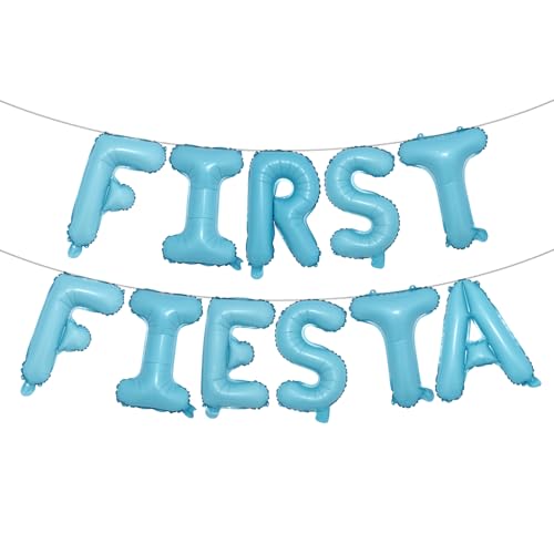 Image of First Fiesta Birthday Decorations Mexican 1st Birthday Party Supplies Multicolor First Fiesta Balloons Mexican Uno Cactus Banner for Cinco De Mayo Taco Bout Uno Party Decor (FIRST FIESTA Light Blue)