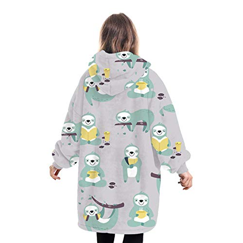 L&ieserram Oversized Oodie Blanket Hoodie Fluffy Fleece Hoodie Blanket for Women Men Kids Wearable Hooded Blanket with Big Pocket (Sloth - Image 4
