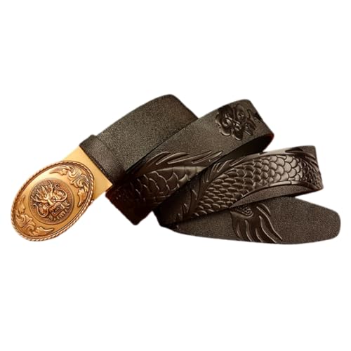 Men's Cow Leather Ratchet Belt With Dragon Head Pattern & Oval Automatic Buckle - Business Casual3