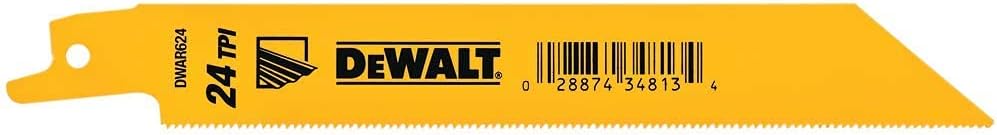DEWALT Reciprocating Saw Blades, Straight Back, Bi-Metal, 6-Inch 24 TPI, 5-Pack (DW4813) , Yellow: Home Improvement