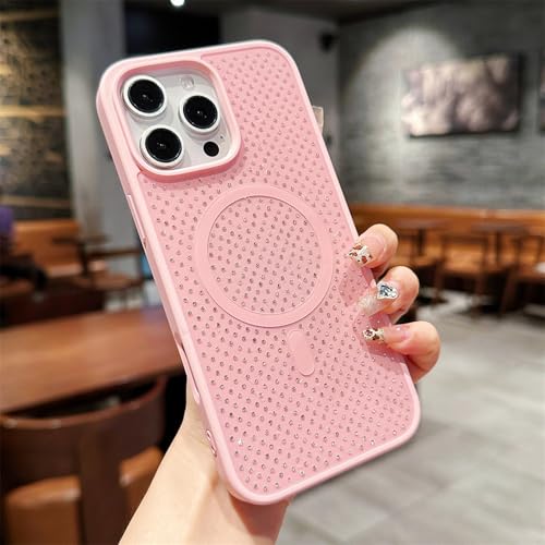 Coque de chargement rigide en strass de luxe pour iPhone 14 Pro Max rose