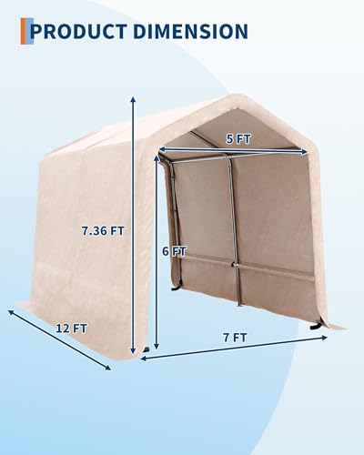 Image of 7X12 ft Heavy-Duty Portable Outdoor Storage Shed