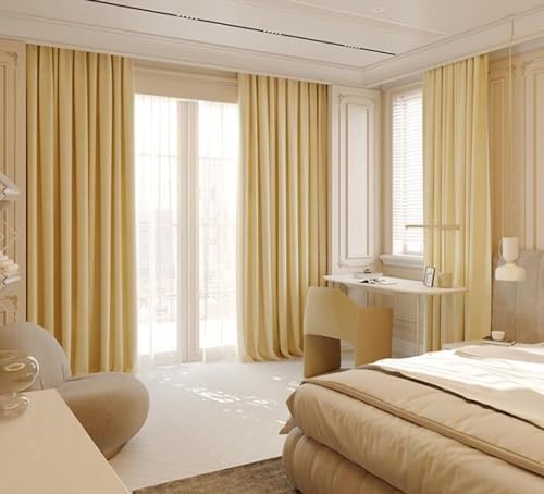 Homxi Cortinas Dormitorio Matrimonio 2 Piezas,2 x 102W x 138H CM,Cortina Opaca Aislamiento Amarillo Color Sólido Cortinas Salon Ojales