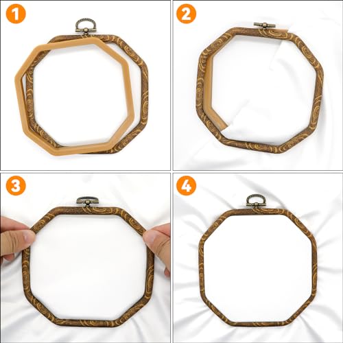 Image of Faylapa 6Pcs Embroidery Hoop Octagonal 7.1 inch Cross Stitch Hoop Ring | Decorative Imitated Wood Display Frame for Embroidery, Craft Sewing DIY Hanging Decoration
