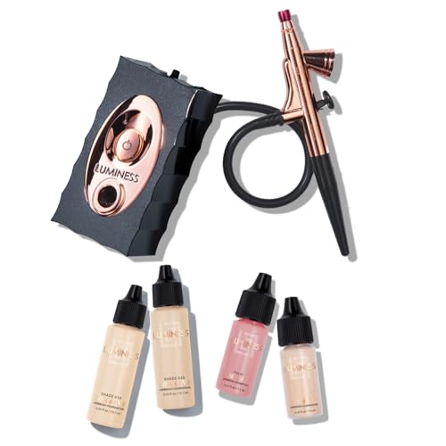 Luminess Air Icon Makeup Airbrush System and 4-Piece Foundation Starter Kit, Fair Coverage - Quick, Easy & Long Lasting Application - Includes Silk 4-In-1 Foundation, Highlighter & Blush