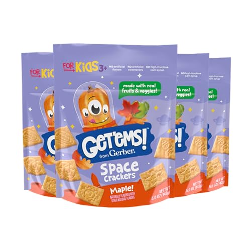 Get'ems! from Gerber, Snacks for Kids, Maple Space Crackers Snacks for Kids, Made with Real Veggies & Fruits, Iron & Vitamin E - 4 pack