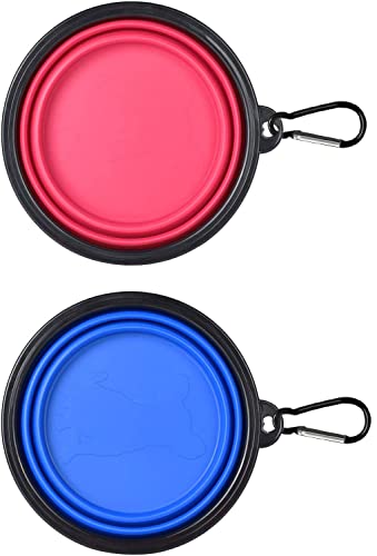 Image of PetBonus 2-Pack Large Silicone Collapsible Dog Bowl (4 Cups,34oz), BPA Free and Dishwasher Safe, Portable Foldable Travel Bowl, Food and Water Bowls for Dogs and Cats - 2-Color Carabiners Per Set