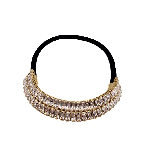 Square Crystal Hair Tie Made in Korea, Sparkling Jewelry Ponytail Holders Bracelet for Women Girls, Rhinestone Hair Ties Ponytail Holder Elastic, Cubic Flexible Hair Bands Ropes for Women Girls (Gold)