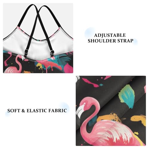 KLL Pink Flamingos on Black Background Toddler Girl One Piece Swim Suit Beach Swimwear with Adjustable Straps UPF 50+3