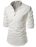 NEARKIN (NKNKN350 Beloved Men Henley Neck Long Sleeve Daily Look Linen Shirts Ivory US S(Tag Size S)