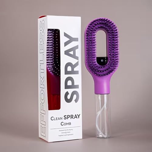 Image of 2-in-1 Spray Comb Hair Brush with Built-In Mist Bottle - Anti-Frizz Detangling Brush for Men, Women & Kids | Long, Thick & Curly Hair | 55ml Refillable Water Reservoir (Purple)