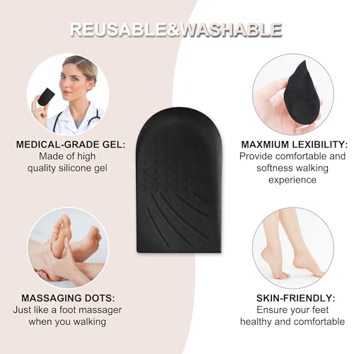 Image of Heel Wedge Silicone Insoles, 2 Pairs 3 Layers Medial & Lateral Corrective Adhesive Shoe Inserts for Foot Alignment, Knock Knee Pain, Bow Legs, Osteoarthritis, Large, Black