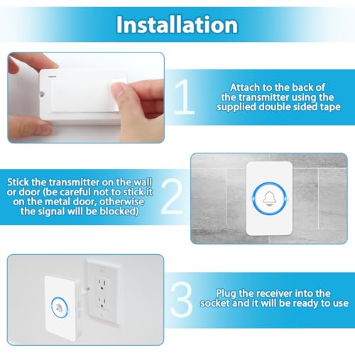 VFANDV Funkklingel, Funk klingel Set Aussen Wasserdicht, Türklingel Batteriebetrieben, 59 Melodien, 1 Plug-In-Empfänger und 1 Sender mit 4 Lautstärkestufen und LED-Blitz