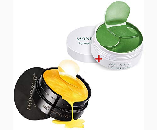 Eye Patches - Gold Eye Gel Patch (60 pads) - Chlorophyll Algae extract Collagen Eye Mask (60 pads) - Treatment Masks - Under Eye Patches, Dark Circles Under Eye Treatment, Under Eye Bags Treatment, Eye Mask 2 in1