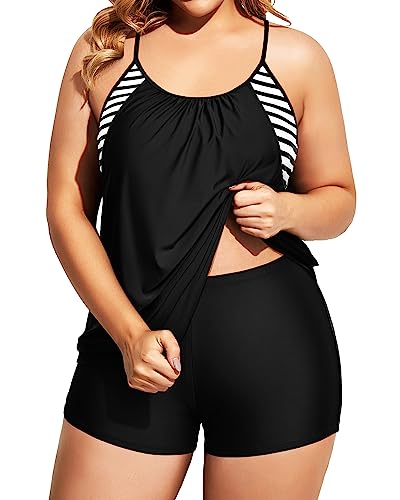 Holipick Plus Size Tankini Swimsuit for Women Two Piece Tummy Control Bathing Suit Blouson Tankini Top with Shorts