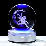 Base lumineuse et LED colorée : la fée et la boule de lune en cristal gravé sont livrées avec une base lumineuse. 6 modes d'éclairage (clignotement lent multicolore ; clignotement rapide multicolore ; lumière blanche constante, rouge, bleue et verte). Appuyez sur l'interrupteur pour changer de mode d'éclairage et allumer ou éteindre. Alimenté par 3 piles AAA ou câble USB. Lorsque vous allumez l'interrupteur sur la base, le motif de fée devient plus clair et plus beau. Surtout la nuit, la lumière de la base LED émet une fascinante lueur colorée et peut être utilisée comme veilleuse