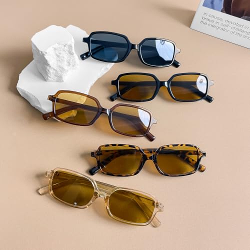 Image of 10 Pack Retro Rectangle Sunglasses for Women | Party Glasses, Trendy 90s Y2K Style, Narrow Square Small Frame, Adult Shades Unisex, Party Favors Sun Glasses