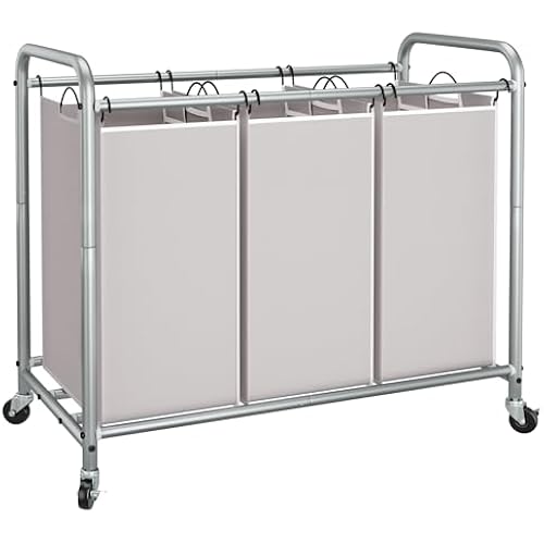 STORAGE MANIAC 3 Section Laundry Sorter, Laundry Hamper with Wheels, Gray