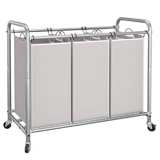 STORAGE MANIAC 3 Section Laundry Sorter, 35.6 Gal (135 L) Laundry Hamper Cart with Heavy Duty Rolling Lockable Wheels and Removable Bags, Clothes Organizer Basket Separator Hamper, Gray