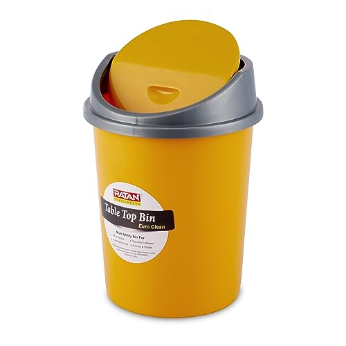 RATAN PLASTICWARE Euro Clean Table Top Small Mini Dustbin with Lid for Study Table, Desk,...