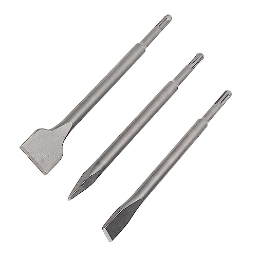 Leapiture 3Pcs Chisels Set Tile Removal Chisel Round Shank Tip Flat Widen Alloy Steel Chisels Ergonomic Design for Concrete Stone Brick Tile
