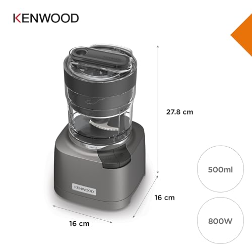Kenwood Duo Prep CHP80.000SI, Tritatutto e Macinino 2-in-1 con Lame Quadblades Seghettate, Macinino ad Alta Velocità Compatto, Base Antiscivolo, Lavabile in Lavastoviglie, 800W, Argento - Immagine 4